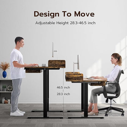 Deeper Electric Standing Desk Adjustable Height Stand Up Desk, 55" x 30" Sit Stand Desk, Quiet Home Office Desk, Large Workspace, Black table (Rustic Brown)