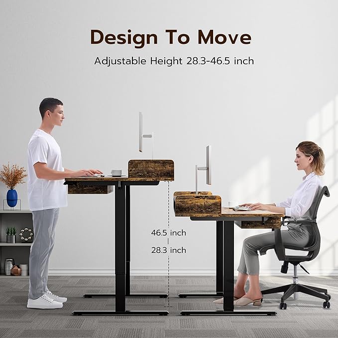 Standing Desk with Drawers 63x30 Inches large Standing Desk,Adjustable Height Desk with 4 PU Drawers,Storage Shelvers Sit Stand Up Desk,Home Office Computer Desk(Rustic Brown)