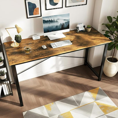 OLIXIS 55 Inch Computer Office Desk for Small Spaces, Writing Gaming Work Desk Modern Study Table with Storage Bag & Headphone Hook Home Bedroom, Rustic Brown | Gaming Work Writing Workstation, Home Office, Bedroom, Sturdy Design, Rustic Brown