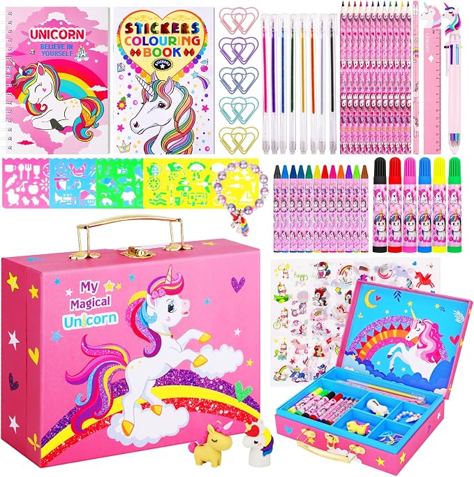 Art Supplies for Kids,66PCS Drawing Kits with Unicorn Storage Case for Girls Age 4-12,Art Case Coloring Sets,Crayon,Colored Pencils,Coloring Book Sketch Book Drawing Stuff,Gift Toys for Girls Age 5-10