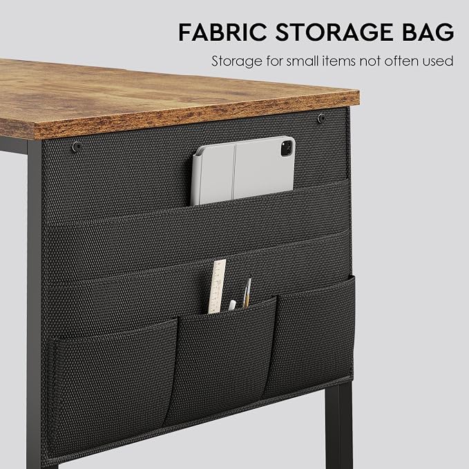 Maihail Small Desk with Drawers, Office Desk with Storage Shelves, Brown2 | 40 Inch Desktop, Metal Frame, 3 Fabric Drawers, Storage Shelves, Computer & Writing Desk, Office Gaming Workstation