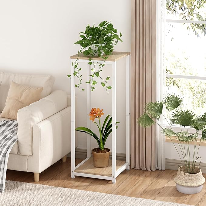 Plant Stand Indoor Corner Tall 2 Tier Metal Modern Flower Storage Plant Shelf Holder for Living Room Balcony Garden,White (2 Tier-White)