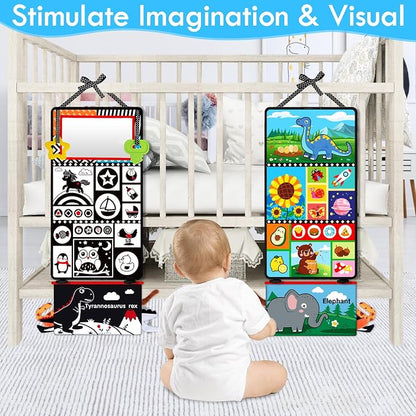 Aboosam Tummy Time Baby Mirror Toys 0-6 6-12 Months - Montessori Infant Toys Brain Development with Crinkle Cloth Book and Teether - High Contrast Newborn Sensory Toys for Babies Boys Girls Gifts
