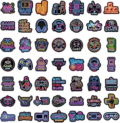 QTL Neon Video Game Stickers for Boys Teens, Game Party Supplies, Waterproof Vinyl Stickers for Water Bottle Laptop, 50 Pcs
