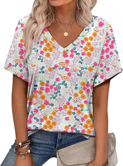 Alaroo Womens Summer Tops 2026 V Neck Short Sleeve Shirts Trendy Dressy Casual Vacation Outfits Printed
