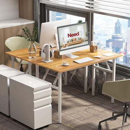 Need Office Computer Desk 47.2x23.6 in Sturdy Folding Laptop Table Teak | White Frame Writing Gaming Work Table/Foldable Home Office Desk/Sewing Table, No Assembly Required