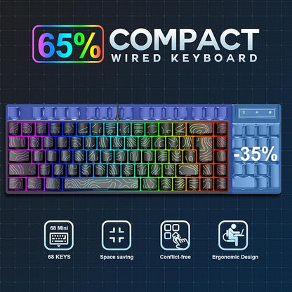 Snpurdiri 65% Wired Small Gaming Keyboard RGB 68-Key (Black) | Mini Gaming Keyboard Backlit Ultra-Compact , for PC/Mac Gamer, Typist, Travel, Easy to Carry on Business Trip