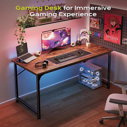 PRAISUN 47 Inch Computer Desk, Home Office Desk with Spacious Desktop, Rustic Brown