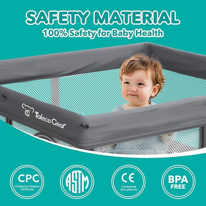 Foldable Baby Playpen for Babies and Toddlers, 50x50 Inch Portable Play Yard, Collapsible Play Pen with Mat, Visible Mesh, 50 Ocean Balls, Indoor/Outdoor Baby Fence Activity Center for Home