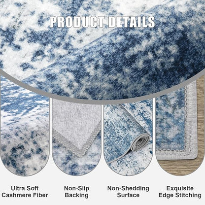 5x8 Area Rug Living Room Rug: Washable Modern Abstract Soft Thin Rug Indoor Floor No Slip Stain Resistant Carpet for Bedroom Dining Room Farmhouse Nursery Home Office - Blue