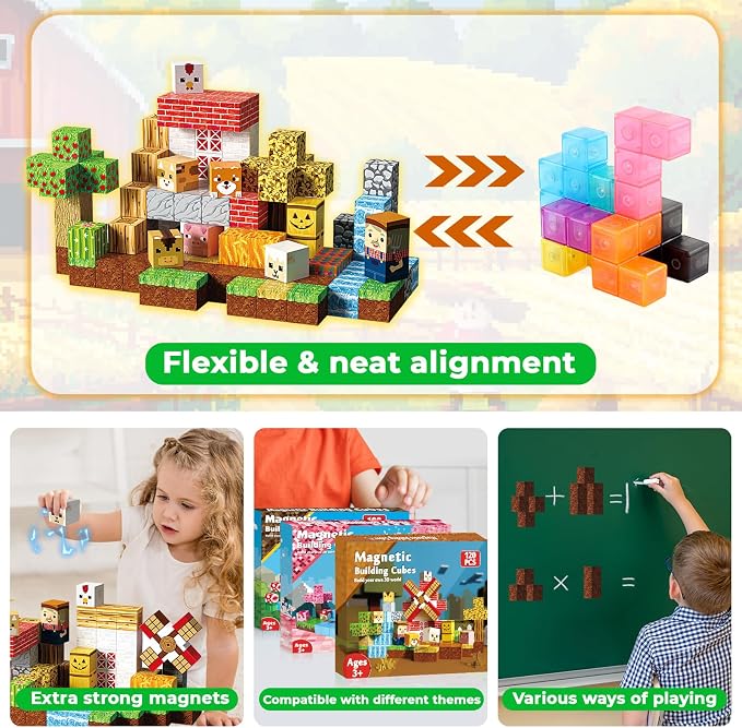 Goody King Magnetic Blocks | 120PCS Magnetic Building Blocks,Magnetic Blocks Farm,STEM Montessori Sensory Toys for Toddlers Kids Boys Girls Ages 3 4 5 6 7 8 9 10 Christmas Birthday Easter Gifts