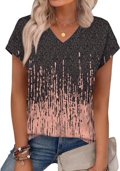 Rapbin Womens Summer Tops Women Blouses Dressy Casual V Neck T Shirts Short Sleeve Spring Tops for Women