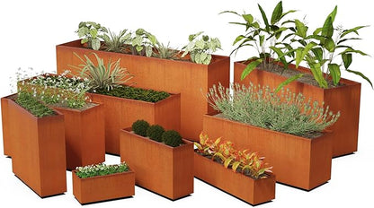 Plantercraft Large Rectangular Planters for Outdoor Plants - 84x24x30 Inch Extra Large Corten Steel Planter Box for Modern Landscape Design - Metal Raised Garden Bed