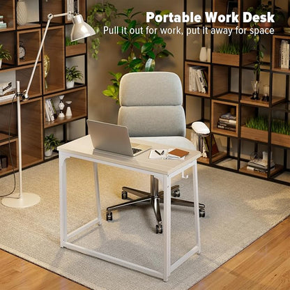 WOHOMO Folding Desk, 31.5" Foldable Computer Table for Small Spaces, Oak | Easy Assembly and Fold, Sturdy Home office desks for Study Bedroom Dorm Space Saving Writing Work Apartment