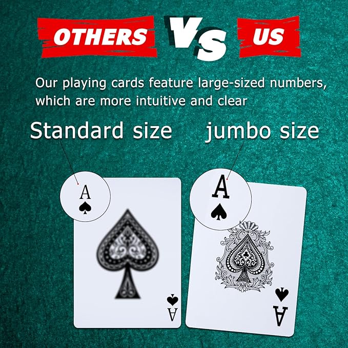 FURWEY Playing Cards 32 Pack,Standard Index,Red and Blue Backs,Large Digital Printing is Easy to Read,Blackjack，Euchre, Canasta Card Game, Poker Cards（Red/Blue）