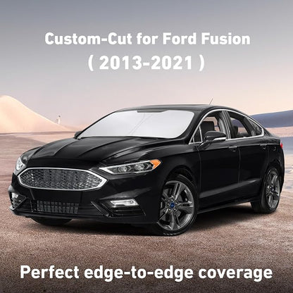 EcoNour Windshield Sunshade Compatible for Ford Fusion 2013-2019 2020 2021, Sun Visor for Front Windshield & Window Sun Shade Cover, UV Heat Blocker & Protector, Car Accessories