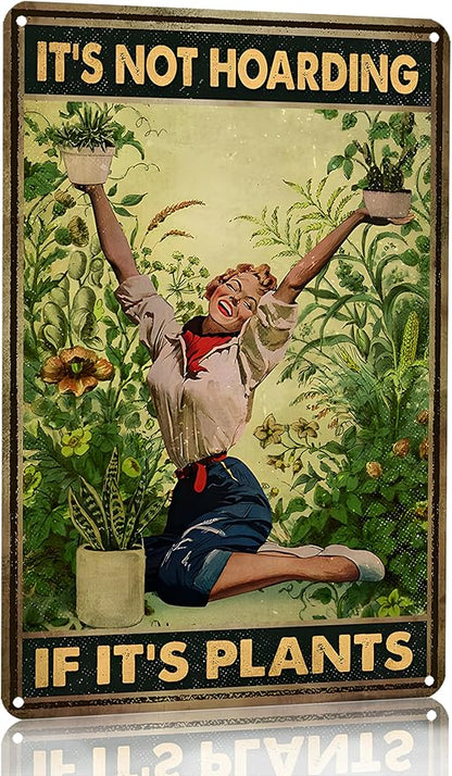 Bestylez Gardening Gifts It‘s Not Hoarding If It's Plants Vintage Garden Signs for Home Garden Greenhouse Living Room Bedroom Yard Backyard Outdoor Decor 8X12 Inch (3066)