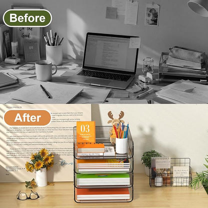 FANXIYQ 4-Tier Acrylic Paper Tray Organizer, 2-Tone Office Paper Organizer | Stackable, Tool-Free Design with 2-4 Tiers for A4 Paper, Files, Books and Mail; Ideal for School, Home Office and Study Room