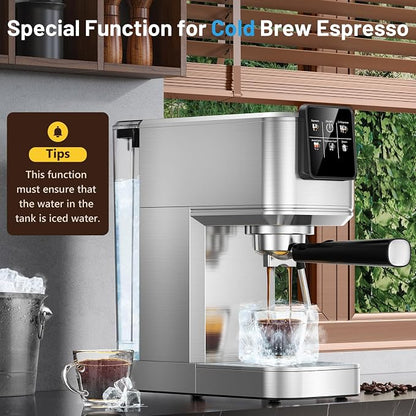 KEENSTAR Espresso Machine 20 Bar with Touch Screen, Hot & Iced Coffee Makers, Stainless Steel Espresso Maker with Rapid Cold Brew & Milk Frother, with Water Tank for Latte, Cappuccino, Gift
