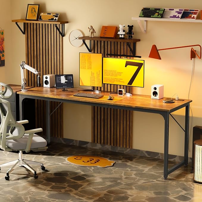 PRAISUN 80 X 24 Inch Computer Desk, Power Outlets, USB-C, Rustic Brown | Office Desk with 4 AC Outlets, USB & USB-C, Sturdy Metal Frame, Spacious Desktop for Work, Writing, Study & Gaming