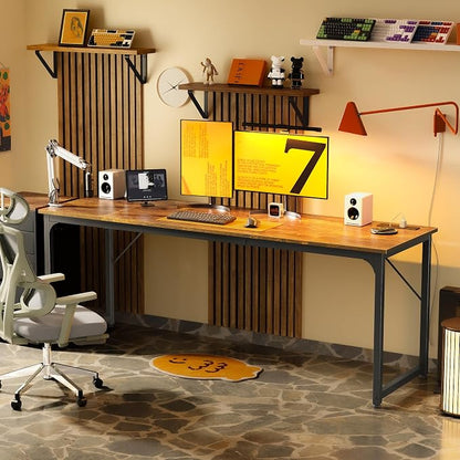 PRAISUN 80 X 24 Inch Computer Desk, Power Outlets, USB-C, Rustic Brown | Office Desk with 4 AC Outlets, USB & USB-C, Sturdy Metal Frame, Spacious Desktop for Work, Writing, Study & Gaming
