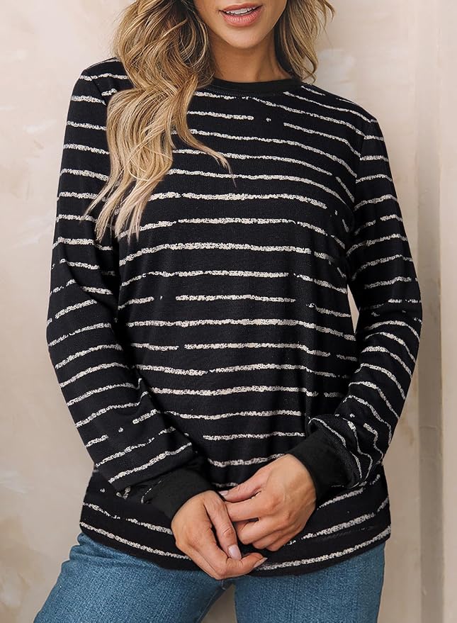 EVALESS Womens Crewneck Long Sleeve Tops Casual Polka Dots Tops Fall 2026 Tshirts Shirts