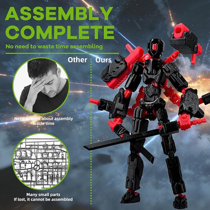 T13 Assembly Completed Action Figure Set, Multi-Jointed Movable 3D Printed Robot Toy, Cool Desktop Decoration Collectible Gift for Game Lovers (Black Green and Black red)