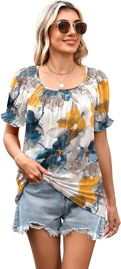 WIHOLL Womens Short Sleeve Square Neck Summer Tops Dressy Casual Blouses Trendy Clothes 2026