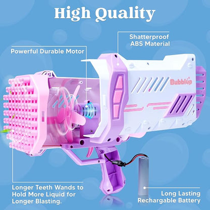 Sloosh Bubble Machine Gun W/Solution for Kids Ages 4-8, Light-Up Bazooka Rocket Shape Bubble Guns Blaster for Outdoor, Summer Toys Gifts, Party, Wedding, Easter