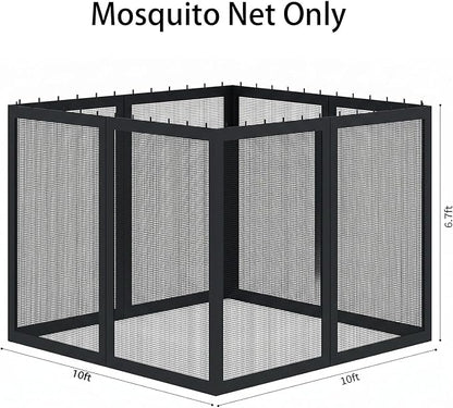 Gazebo Universal Replacement Mosquito Netting, Outdoor Mesh Netting Screen 4-Panel Sidewall with Zipper for Patio, Canopy, Garden and Backyard, Black, 10' x 10'