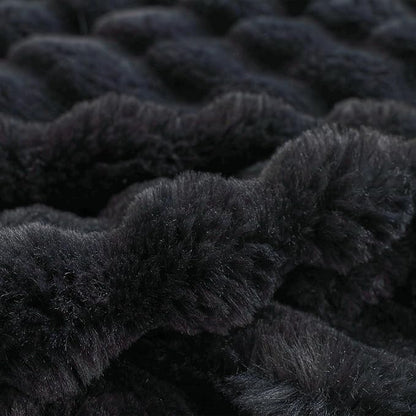 COOVA Faux Fur Throw Blanket for Couch, Cozy Soft and Fuzzy Plush Rabbit Fur Bubble Blanket for Sofa Bedroom Living Room, 50x60 Inches Black