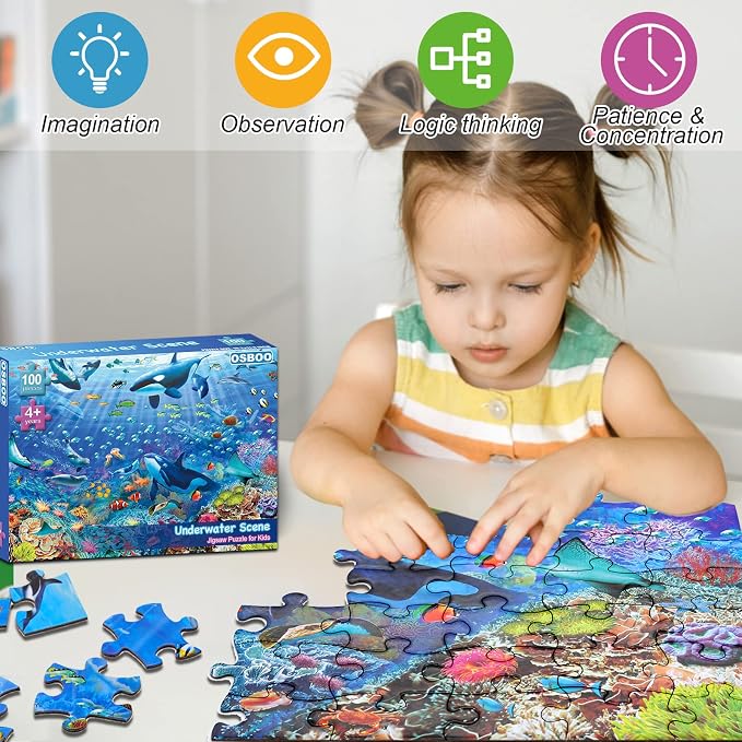 Puzzles for Kids Ages 4-8 6-8 8-10 Year Old - Underwater Scene - 100 Pieces Jigsaw Puzzle for Kids Learning Educational Puzzles for Boys Girls (with Sturdy Box)