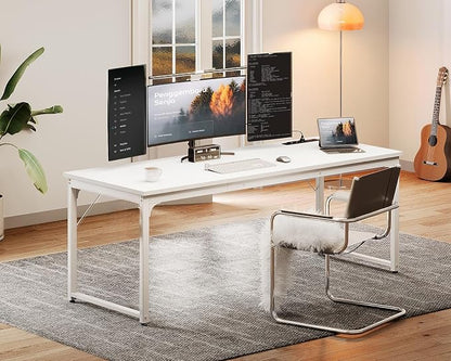 Coleshome 71 Inch Computer Desk with USB Ports, Large Office Desk, Long Study Student Writing Desk, White | Extra-long workspace • Fits dual monitors • Stable steel frame • Spacious legroom • Home office & gaming