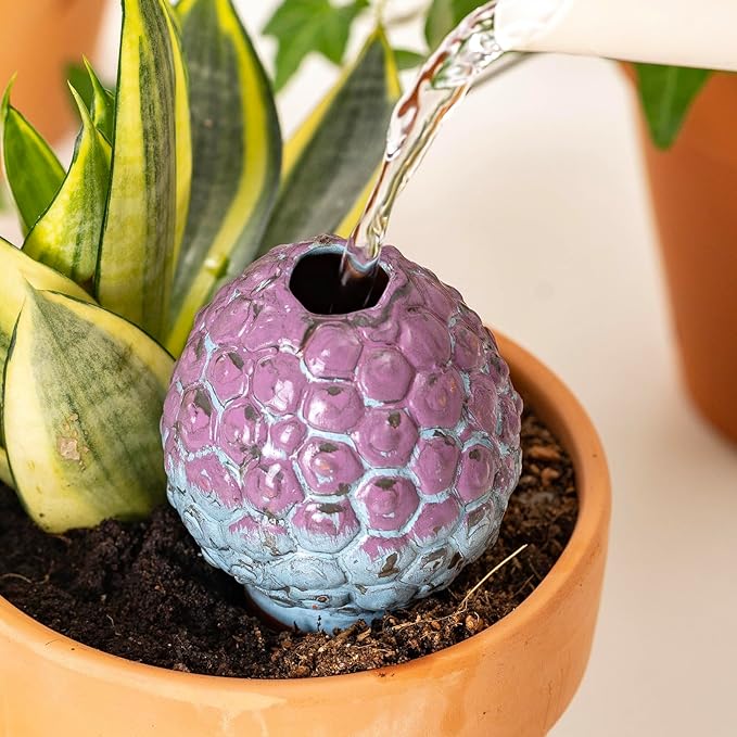 4 Pack Watering Globes - Terra Cotta Watering Spikes for Indoor Plants, Handcrafted Cactus Shape Self Watering Devices with Slow Release System, Plant Water Bulbs for Vacation & Outdoor Pots
