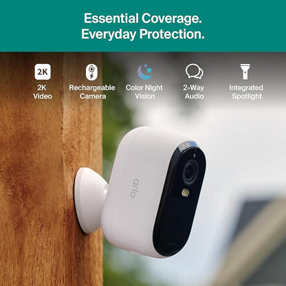 Arlo Essential Security Camera 2K (3rd Gen, 2025 Release) 5 Cam + 6 Months of Secure Plus Plan - Wireless Outdoor Camera, Battery Power, Person Recognition, Package Detection, Animated Preview, White