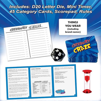 Category Craze - The Simple, Fast-paced, dice-Rolling, Category Card Game for Families or Parties! Ages 12 and up. 2 or More Players or Teams!