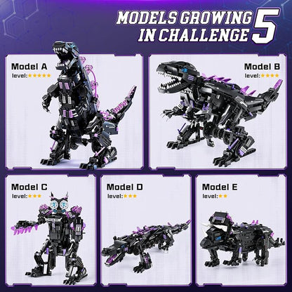 5-in-1 STEM Dinosaur Robot Building Kit, 935PCS App & Remote Control, Rebuild into T-Rex, Triceratops, Crocodile, Robot & Monster, Engineering Gift for Boys & Girls Ages 8+