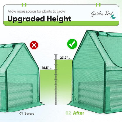 Quictent Raised Garden Bed with Cover Outdoor Galvanized Steel Planter Box Kit with Greenhouse Large Zipper Window Dual Use, 20pcs T-Type Tags & 1 Pair of Gloves Included 4x2.5x1 FT (Green)