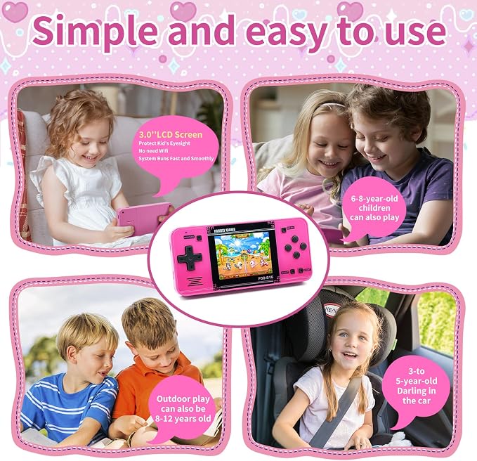 Handheld Game for Kids -Preloaded 220 Retro Video Games, Portable Gaming Player with Rechargeable Battery 3.0" LCD Screen, Mini Arcade Electronic Toy Gifts for Boys Girls (Red)