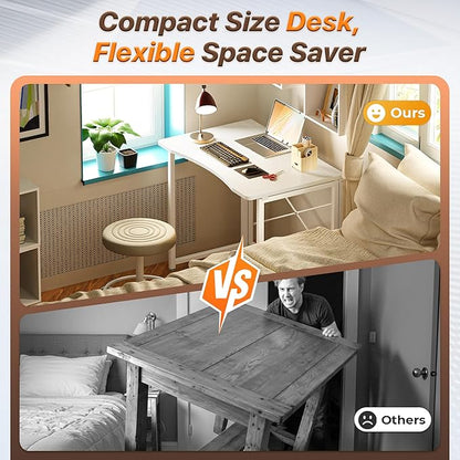 Huuger Folding Desk for Small Spaces, 31.5 Inch Foldable Computer Table, Easy Assembly, for Home Office, Study, Bedroom, Dorm, Space Saving, Small Writing Work Office Computer Desk, White
