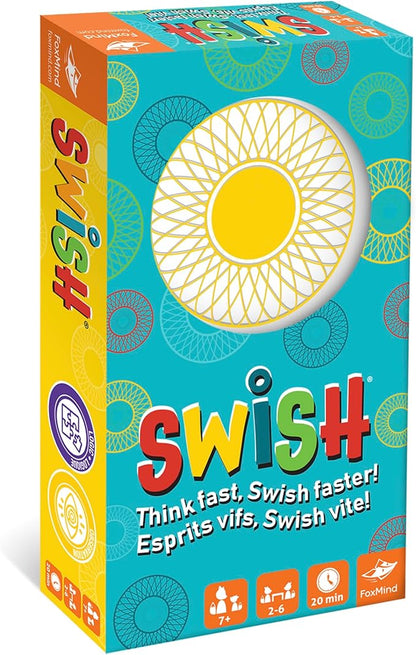 FoxMind Games: Swish Card Game, Spatial Reasoning Board Game for Ages 7 and up, Rotate, Stack & Match Transparent Cards to Win. Waterproof Cards & Travel Bag - Perfect Family Travel Game