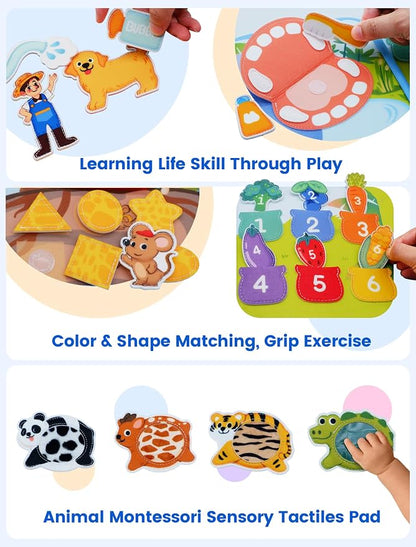 BizyKoady Montessori Busy Book for Toddlers 1-3, Felt Busy Board Dog Theme | Montessori toys, learning activity, Travel Toys, Fine motor, Independent quiet play, Soft felt, Boy Girl gift, CPC 12m+