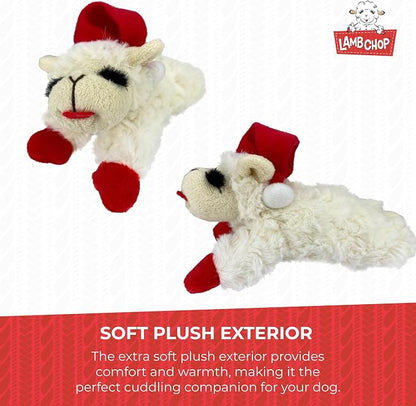 Multipet Lamb Chop Dog Plush Toy w/ Santa Hat - Squeaky Toy for All Dogs - Extra Soft Plush - Stuffed Animal for Cuddling & Playing (6”, Cream)