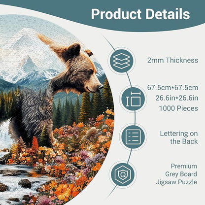 1000 Piece Puzzle for Adults - Bear and Nature Jigsaw Puzzles - Brain Teaser Adult Puzzles - Christmas Birthday Gifts for Women/Men