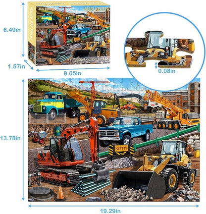 Puzzles for Kids Ages 6-8-10, Construction Site 200 Piece Puzzles for Kids,Fun Bulldozer & Truck Puzzle toyToys for Boys and Girls