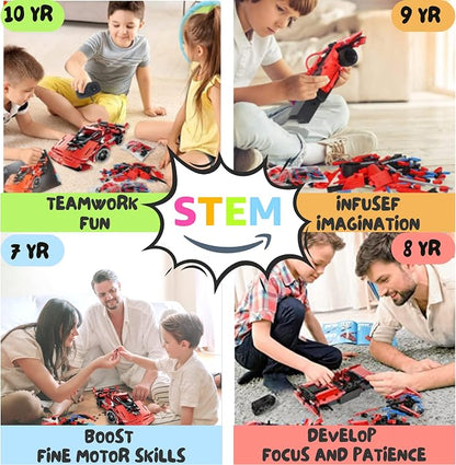 RC Car Building Toys for Boys Age 8-12 Fun STEM Activities for Kids and Cool Birthday for 7, 8, 9, 10+ Years Old Boys Remote Control Car Building Kit 2-in-1 RC Cars Kit to Build