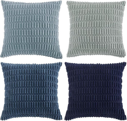 Fancy Homi 4 Packs Decorative Throw Pillow Covers for Living Room Couch Bed, Modern Farmhouse Boho Home Décor Accent Cushion Case, 26" x 26", Blue Series