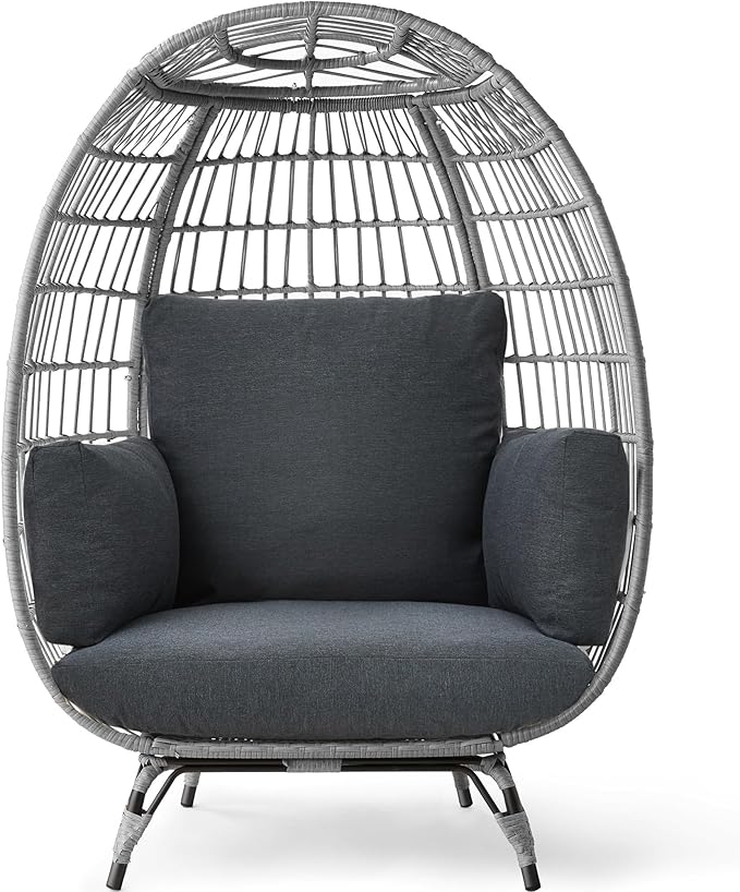 Best Choice Products Wicker Egg Chair, Oversized Indoor Outdoor Lounger for Patio, Backyard, Living Room w/ 4 Cushions, Steel Frame, 440lb Capacity - Gray/Charcoal