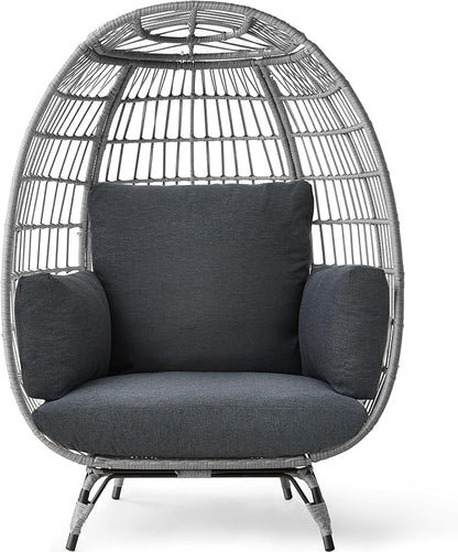 Best Choice Products Wicker Egg Chair, Oversized Indoor Outdoor Lounger for Patio, Backyard, Living Room w/ 4 Cushions, Steel Frame, 440lb Capacity - Gray/Charcoal