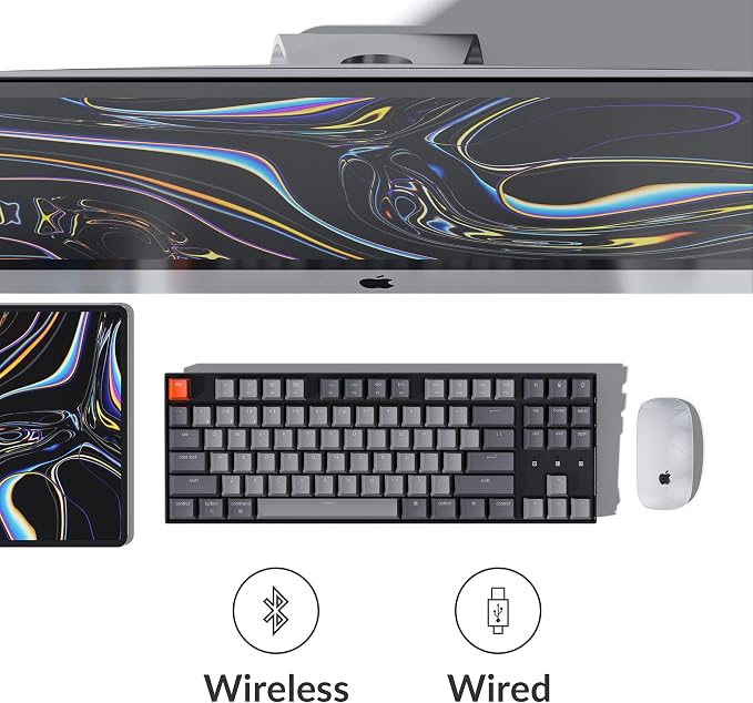 Keychron K8 Tenkeyless Wireless Mechanical Keyboard for Mac, RGB Backlight, Bluetooth, Multitasking, Type-C Wired Gaming Keyboard for Windows with Gateron G Pro Brown Switch